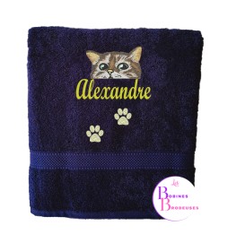 SERVIETTE BLEU FONCE CHAT 400