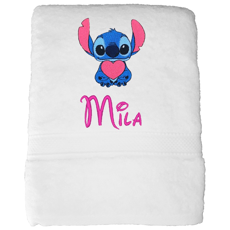 Serviette de Bain Stitch Personnalisée - Serviette Bain Stitch Brodée - Serviette Bain Bébé Brodée - Serviette Stitch